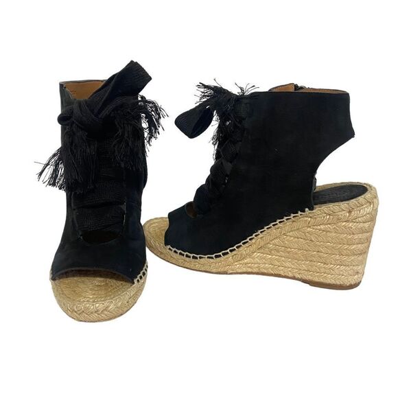 CHLOE Harper Suede Lace up Espadrille Wedge Sandals - Picture 1 of 13